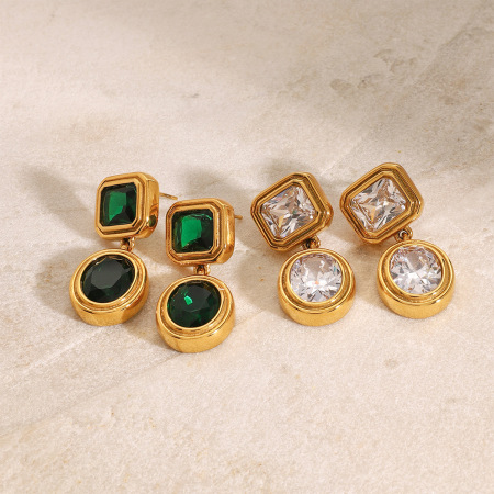 1 paire de magnifiques boucles d'oreilles pendantes rétro quadrilatérales en acier inoxydable doré, imperméables, pour femme. 2