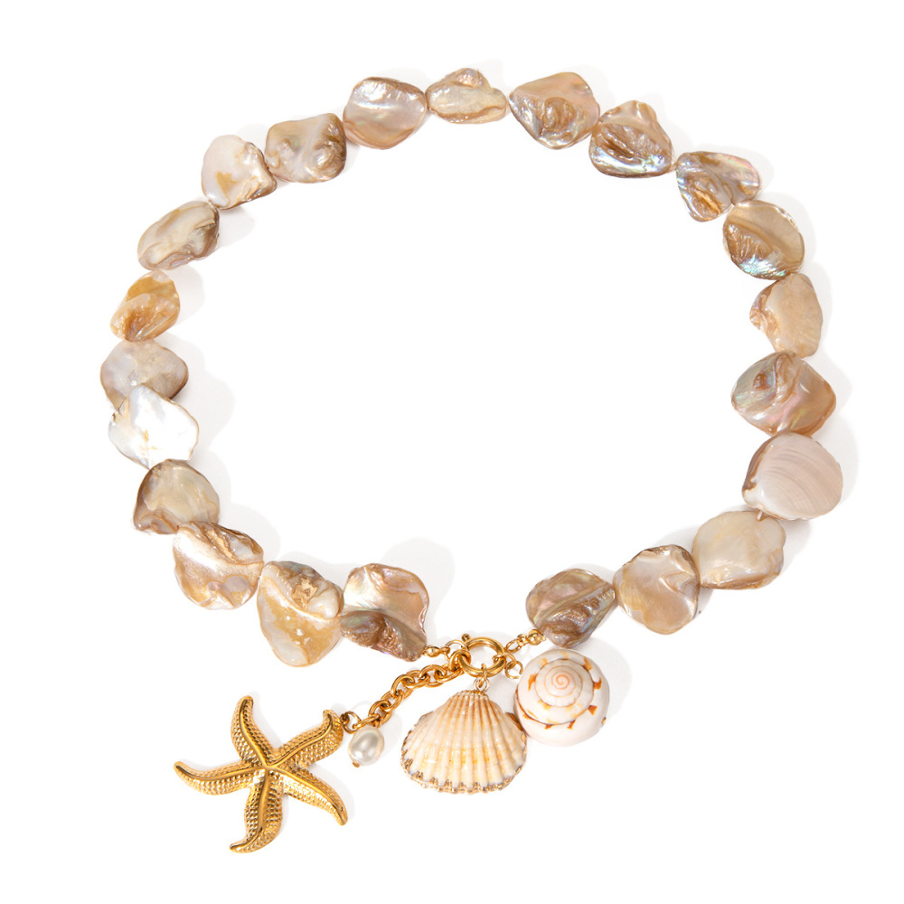 Collier De S Internet Européennes Et Américaines Ins, Nouveau Collier De Mode En Acier Inoxydable Or , Chaîne Entière, Collier Pendentif En Perles D'Étoile De Mer Image6