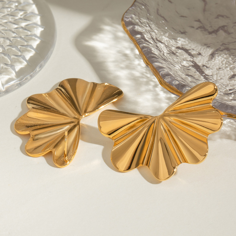 1 Paire De Boucles D'Oreilles À Tige Rétro En Acier Inoxydable Plaqué Or Pour Femme, Série Classique Image4