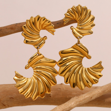 1 paire de boucles d'oreilles pendantes pour femme, style rétro, en acier inoxydable uni, couleur or, étanches. 2