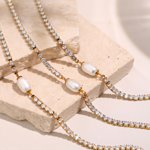 Collier Chaîne Pour Femme, Série Classique, Style Rétro Géométrique, En Acier Titane, Couleur Or h5 Image4