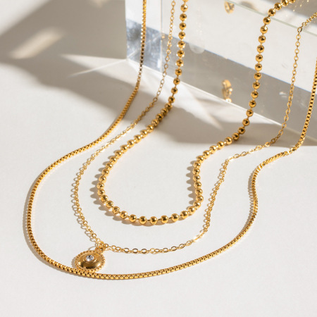 collier élégant annulaire en acier inoxydable plaqué or  avec strass pour femme, série classique, 1 pièce 2