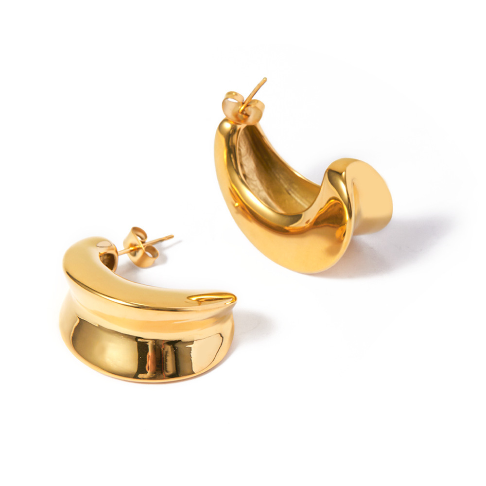 Boucles D'Oreilles Puces Minimalistes Classiques Annulaires Pour Femme, En Acier Inoxydable Étanche Couleur Or (1 Paire). Image5