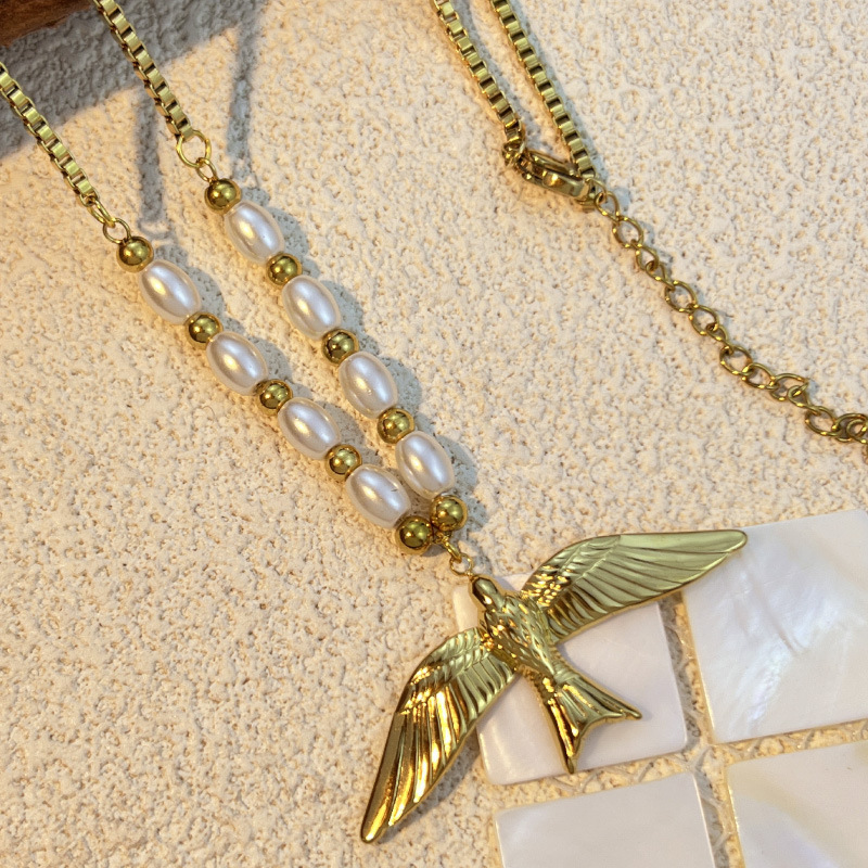 Collier Pendentif Femme En Acier Inoxydable, Couleur Or, Motif Oiseau (1 Pièce) Image4