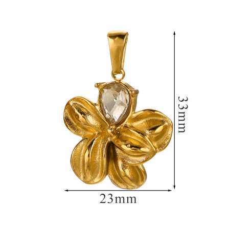 Pendentif femme classique, élégant, en acier inoxydable, couleur or, motif floral, 1 pièce 2