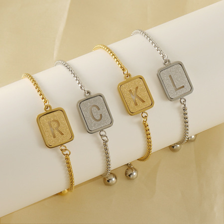 bracelet chaîne pour femme, série simple, lettre quotidienne, en acier titane plaqué or 2
