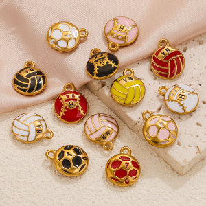 Pendentif Unisexe Simple Series Sport Ball Drop Oil En Acier Inoxydable Étanche Couleur Or (1 Pièce) h5 Image4