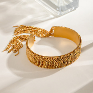 Bracelet Pour Femme En Acier Inoxydable Plaqué Or , Série Luxueuse, Pompon Quotidien h5 Image2