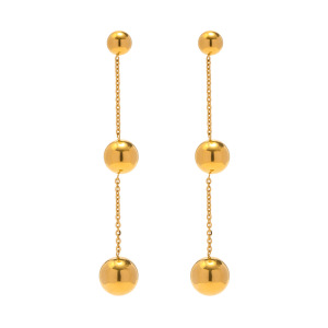 Boucles D'Oreilles Pendantes Élégantes À Pompons Sphériques, Style Minimaliste, En Acier Inoxydable Étanche, Couleur Or, Pour Femme (1 Paire). h5 Image6