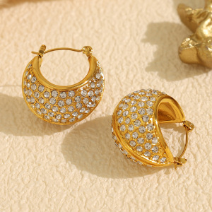 1 Paire De Boucles D'Oreilles Créoles Classiques Géométriques En Acier Inoxydable Plaqué Or  Avec Strass Pour Femme, Série Luxueuse h5 Image3