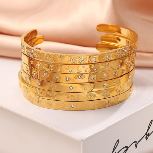 Bracelet Pour Femme En Acier Inoxydable Doré Avec Strass, Série Simple, Motif Tortue Classique, 1 Pièce h5 Image4