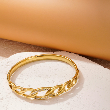 Bracelet jonc classique torsadé Dazzling Series pour femme, couleur or, en acier inoxydable, étanche (1 pièce) 2