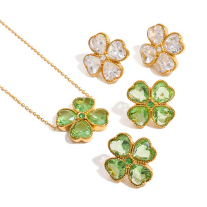 Collier Avec Pendentif En Forme De Plante Élégante En Acier Inoxydable Plaqué Or Et Zircon Pour Femme, Série Simple, 1 Pièce h5 Image4