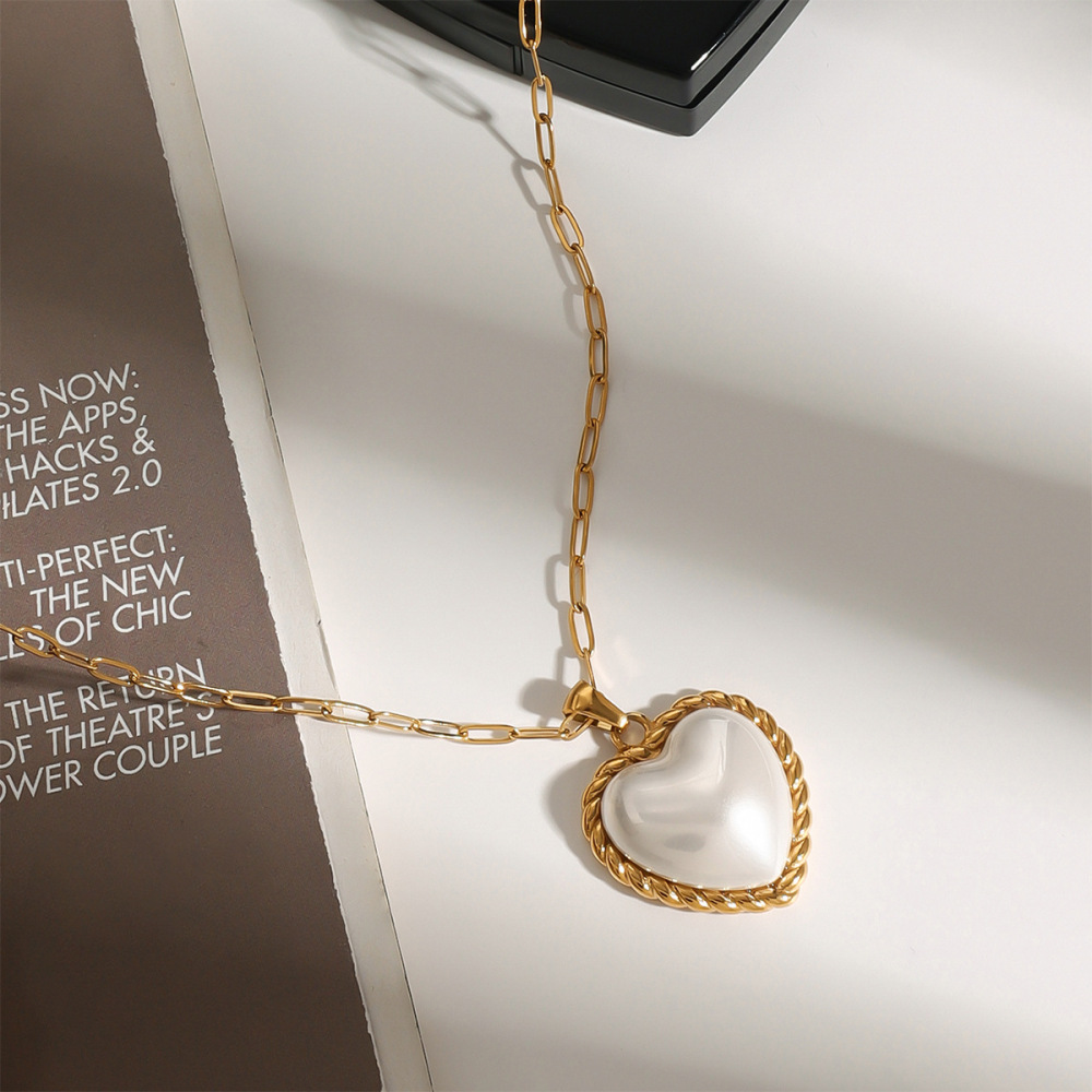Collier Pendentif Femme En Forme De Cœur, En Acier Inoxydable Étanche, Couleur Or, Collection Romantique (1 Pièce) h5Image2