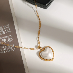 Collier Pendentif Femme En Forme De Cœur, En Acier Inoxydable Étanche, Couleur Or, Collection Romantique (1 Pièce) h5 Image2