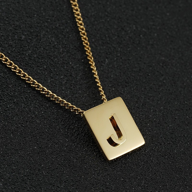 Collier Pendentif Unisexe En Acier Titane Plaqué Or , Série Simple, Lettre Quotidienne Image5