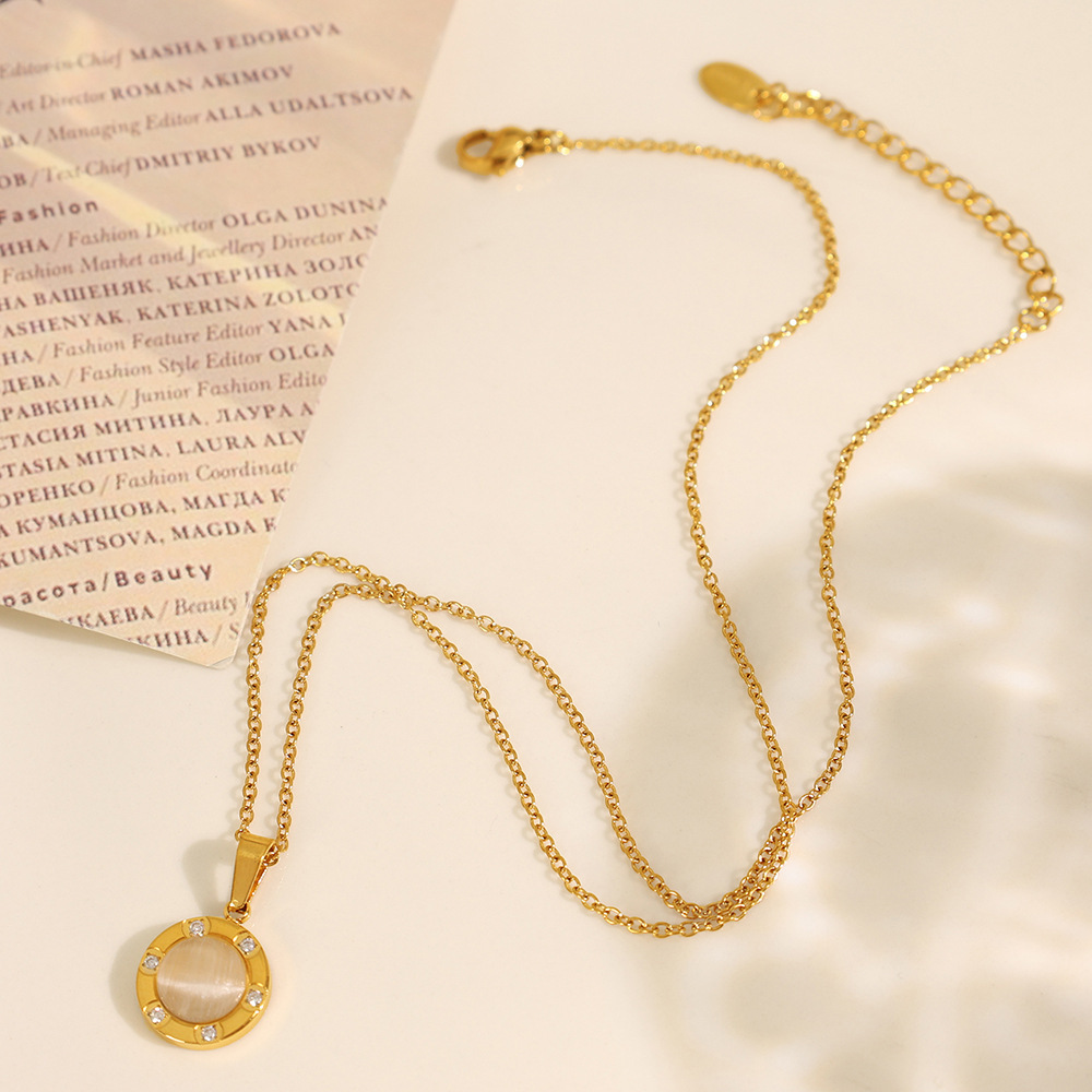 Collier Avec Pendentif Géométrique Rétro En Acier Titane Plaqué Or  Pour Femme, Série Classique, 1 Pièce Image4