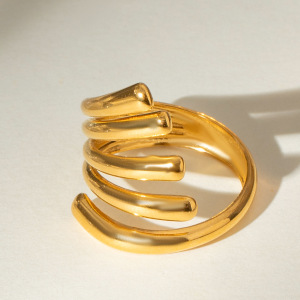 Bague Minimaliste En Acier Inoxydable Doré, Étanche, De Forme Irrégulière (1 Pièce) h5 Image4