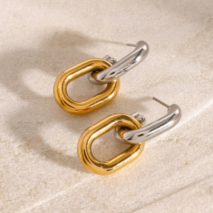 1 Paire De Boucles D'Oreilles Pendantes Pour Femmes, Série Simple , En Acier Inoxydable Plaqué Or  h5 Image4