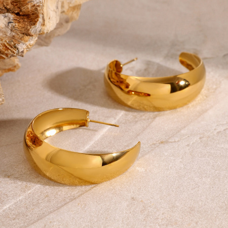 1 paire de boucles d'oreilles créoles simples en acier inoxydable étanche couleur or 2