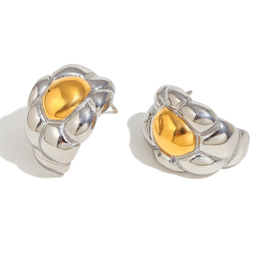 Boucles D'Oreilles Puces Pour Femme, Collection Simple Series Fashion Ol Null, En Acier Inoxydable Étanche, Couleur Or (1 Paire). Image6