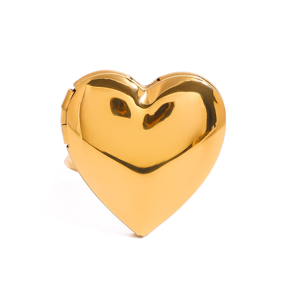 1 Paire De Bagues Ajustables Pour Femme En Acier Inoxydable Plaqué Or , Série Simple Sweet Heart h5Image5