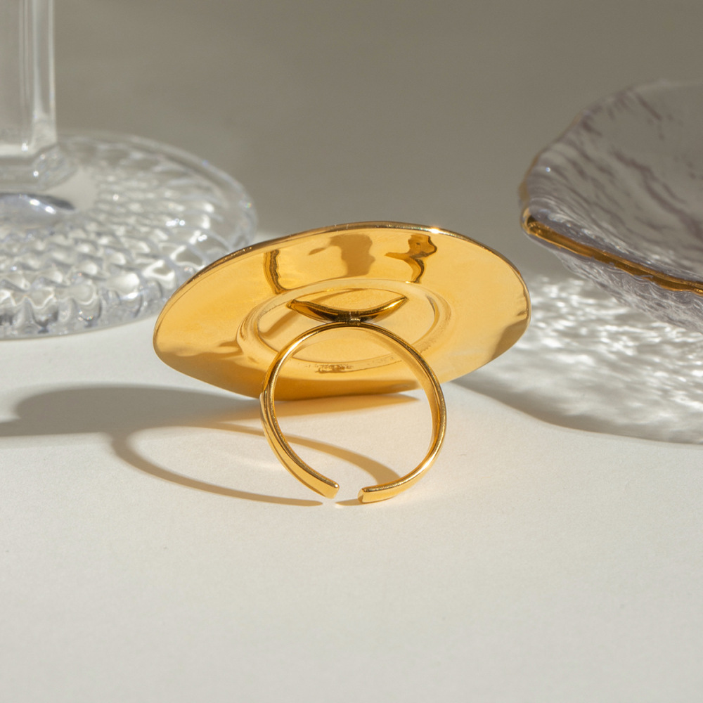 1 Paire De Bagues Ajustables Rétro Géométriques En Acier Inoxydable Plaqué Or  Avec Perles Artificielles Pour Femme Image4