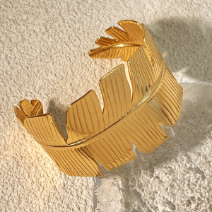 Bracelet Pour Femme En Acier Inoxydable, Couleur Or, En Forme De Feuille (1 Pièce) h5 Image3