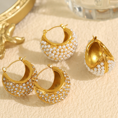 1 paire de boucles d'oreilles créoles classiques géométriques en acier titane couleur or pour femme, série luxueuse