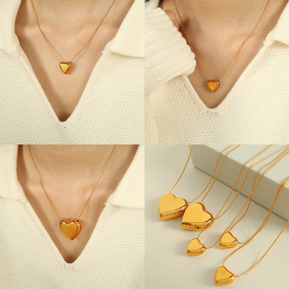 Collier Avec Pendentif En Forme De Cœur Simple En Acier Inoxydable Plaqué Or  Pour Femme, 1 Pièce Image5