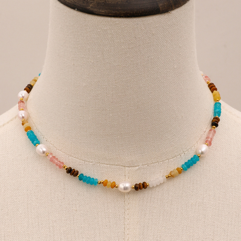 Collier De Perles Artificielles Pour Femmes, Série Classique, Perles Élégantes En Acier Inoxydable Plaqué Or  Image3