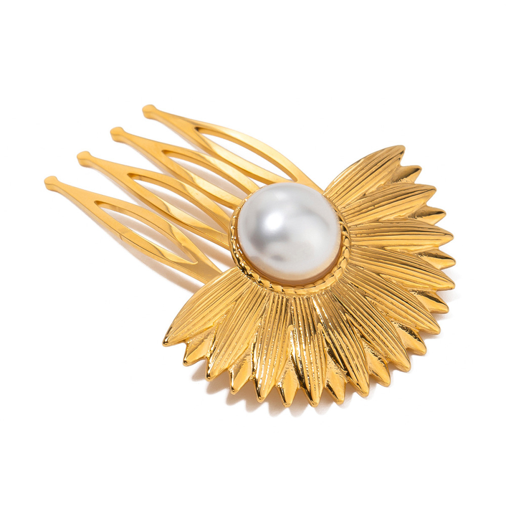 1 Paire De Pinces À Cheveux Pour Femmes, Série Simple, Style Ins, En Acier Inoxydable Plaqué Or , Avec Perles Artificielles h5Image5