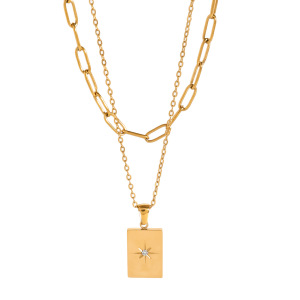 Colliers Superposés Géométriques Simples En Acier Inoxydable Plaqué Or Avec Strass Pour Femmes, Série Simple, 1 Pièce h5 Image5