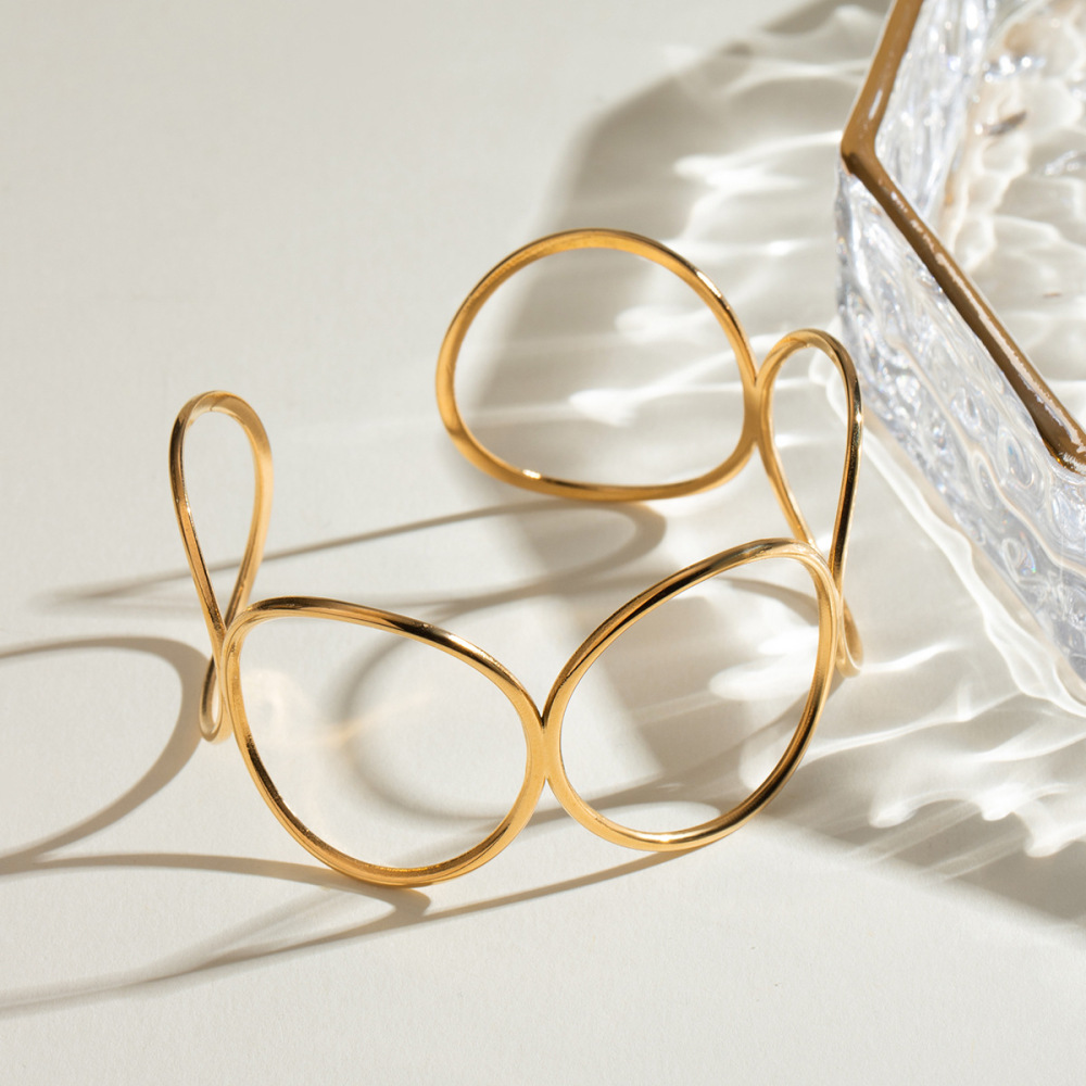 Bracelet Géométrique Simple En Acier Inoxydable Plaqué Or Pour Femme, 1 Pièce Image5