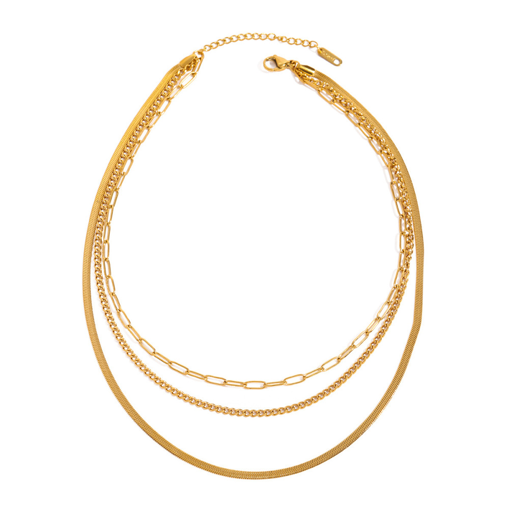 Collier À Plusieurs Rangs Chic Et Élégant Pour Femme, Collection Daily Line, En Acier Inoxydable Doré, Étanche, 1 Pièce Image6