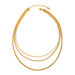 Collier À Plusieurs Rangs Chic Et Élégant Pour Femme, Collection Daily Line, En Acier Inoxydable Doré, Étanche, 1 Pièce h5 Image6