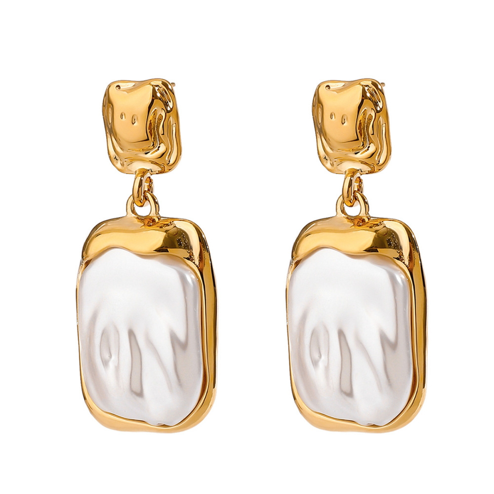 1 Paire De Boucles D'Oreilles Pendantes Élégantes Pour Femme, Style Rétro Français, En Acier Inoxydable Doré, Étanches. Collection Luxueuse. Image9