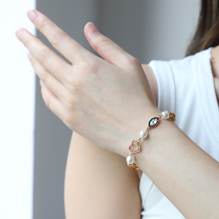 Bracelet à breloques rétro en alliage pour femme, série luxueuse, motif cœur 2