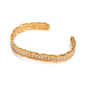 Bracelet Simple En Acier Inoxydable Plaqué Or  Avec Strass Pour Femme, 1 Pièce h5 Image6