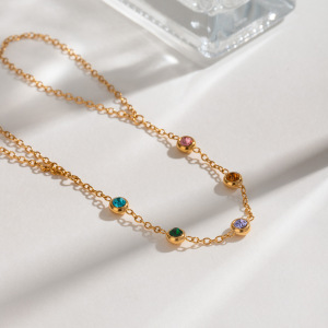 Bracelet Chaîne Pour Femme En Acier Inoxydable Plaqué Or  Avec Strass, Série Luxueuse Sweet Line h5 Image4
