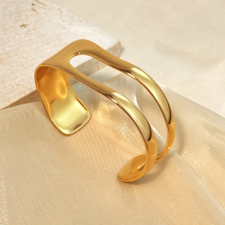 Bracelet jonc pour femme, 1 pièce, en acier inoxydable, étanche, ajouré, couleur or, collection Simple Series