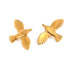 Boucles D'Oreilles Puces Pour Femme, Collection Romantique, En Forme D'Oiseau, En Acier Inoxydable, Couleur Or, Étanches, Parfaites Au Quotidien (1 Paire). h5 Image8