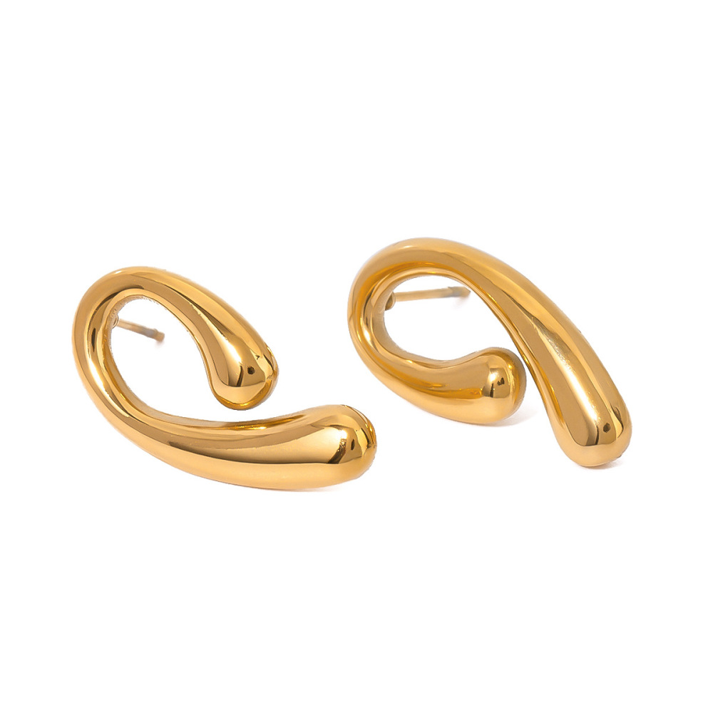1 Paire De Boucles D'Oreilles À Clous En Acier Inoxydable Étanche Couleur Or h5Image4