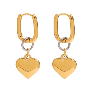 1 Paire De Boucles D'Oreilles Pendantes Pour Femme, Style Classique Cœur, En Acier Inoxydable Étanche, Coloris Or Et Argent. Collection Moderne. h5 Image6
