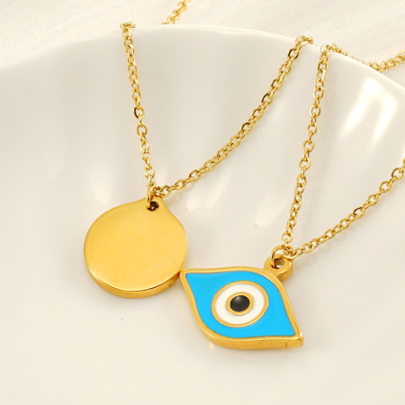 collier avec pendentif en acier titane plaqué or  pour femme, série simple, motif œil classique 2