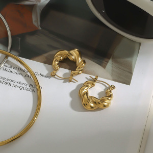 1 Paire De Boucles D'Oreilles Créoles Annulaires Daily Twist En Acier Inoxydable Étanche Couleur Or Pour Femme, Collection Classique Daily Twist h5 Image9