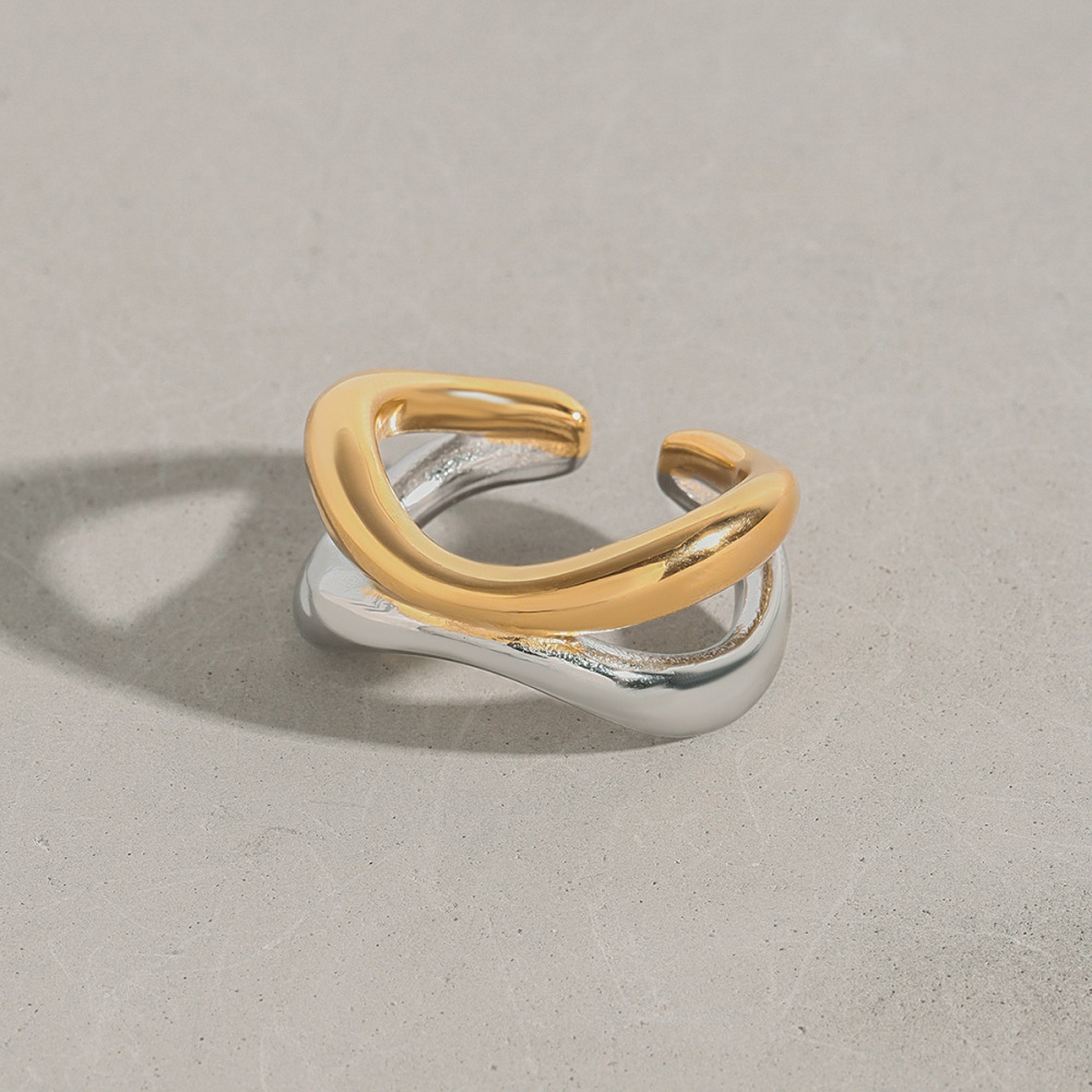 Bague Ajustable Pour Femme, 1 Pièce, En Acier Inoxydable Doré, Étanche, Style Annulaire Chic De La Collection Designable Series Image3