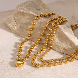 Collier De Perles Pour Femme En Acier Inoxydable Plaqué Or , Série Simple, Cœur Simple, 1 Pièce h5 Image4