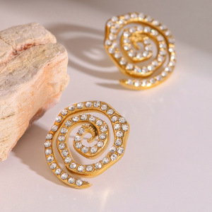 1 Paire De Boucles D'Oreilles À Tige En Acier Inoxydable Plaqué Or  Avec Strass Pour Femme, Série Luxueuse, Motif Tortue Simple h5 Image2