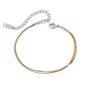 Bracelet Chaîne En Acier Inoxydable Étanche, Couleur Or Et Argent, Série Simple, Lignes Délicates (1 Pièce). h5 Image8